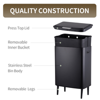 Contenedor de Basura Rectangular de Gran Capacidad para Cocina, 60L, con Tapa de Presión, Acero Inoxidable, con 4 Patas Altas