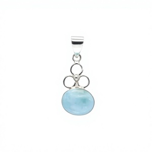 Colgante Minimalista de Plata de Ley 925 con Larimar Natural en Engaste de Bisel, Solitario Redondo, Joyería Unisex para Uso Diario - Product Image 1