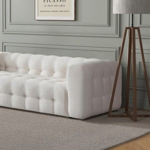Modern Tufted Chesterfield Boucle Fabric <b>Sofa</b> in Cream, Luxurious and Comfortable Living Room Furniture - Product Image 4
