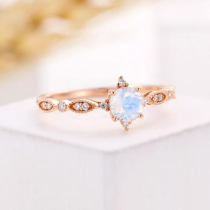 925 Sterling Silver Rose <b>Gold</b> Plated Trendy <b>Dainty</b> Rainbow Moonstone Engagement Wedding Party <b>Rings</b> - Product Image 2