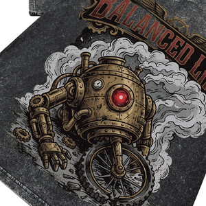 Camisetas de Algodón Transpirable para Hombre, Tallas Grandes, Color Negro Lavado al Ácido, con Estampado DTG de Robot Steampunk Personalizado, para Venta al Por Mayor - Product Image 4