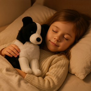Peluche de <span class=keywords><strong>Perro</strong></span>, Juguete de Peluche Suave, <span class=keywords><strong>Cachorro</strong></span> Blanco y Negro Realista, Lindos Animales de Peluche, Regalo, Fabricante de Peluches Personalizados - Product Image 3