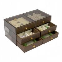 Organisateur de bijoux multi-niveaux en gros avec 6 tiroirs, finition grain de noyer et compartiments en velours pour bagues et boucles d'oreilles