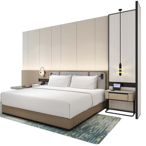 Ensemble de chambre d'hôtel économique : Lit en bois avec matelas et tête de lit capitonnée, tables de chevet – Mobilier pour projets hôteliers 3 étoiles - Product Image 3