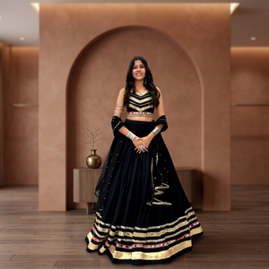 IPPAI Black Embroidered Cotton <b>Lehenga</b> Choli Set <b>Women</b> Traditional Indian Wedding Dress Floor-Length Ethnic Wear Quick Dry - Product Image 1