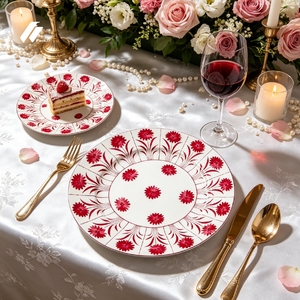Juego de Platos de Porcelana China con Diseño de Margaritas Rojas, Vajilla de Cerámica con Estampado Floral Hecho a Mano para Decoración de Bodas y Banquetes - Product Image 2