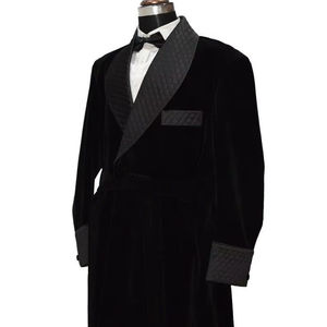 Hombres Negro Fumar Vestido Largo Acolchado Solapa Terciopelo Cinturón Cena Fiesta Abrigos Largos Casual Boda Producto a granel - Product Image 1