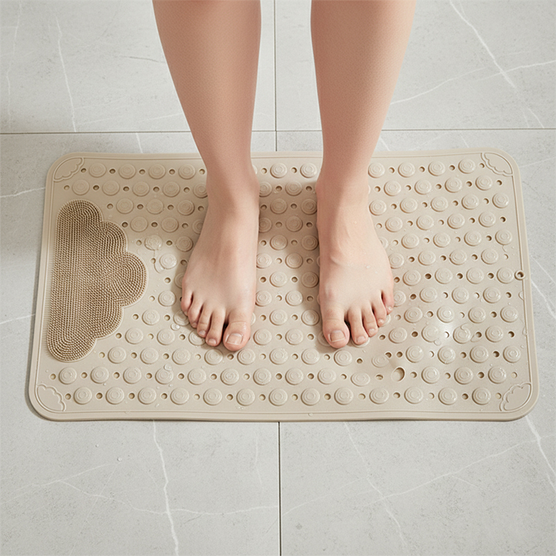 Beige Non Slip Bath Mat with