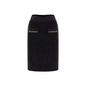 Knitwear manufacturers custom black high waist rib mini metal chain elegant casual skirts for women solid knitted women's skirts