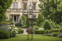 Mangeoire pour oiseaux sauvages avec abreuvoir, mangeoire tubulaire suspendue, support à trois niveaux, en métal noir, station d'alimentation de jardin