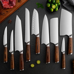 High Quality 9 Pieces Stainless Steel Wooden Handle Japanese <b>Knife</b> Butcher <b>Knife</b> Kitchen <b>Knives</b> Set - Product Image 2