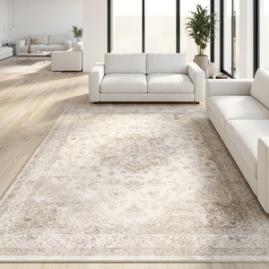 <span class=keywords><strong>Tappeto</strong></span> <span class=keywords><strong>Vintage</strong></span> Floreale PureCozy in Polipropilene a Trama Piatta 240x300cm <span class=keywords><strong>Beige</strong></span> Antiscivolo Lavabile in Lavatrice Morbido a Pelo Corto Grande - Product Image 5