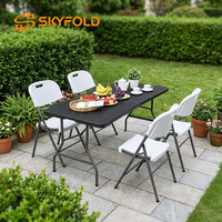 Table pliante en HDPE noir de 6 pieds, mobilier commercial portable pour événements hôteliers en plein air