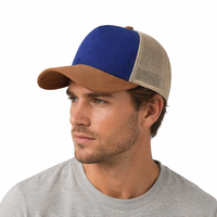 Casquette de baseball trucker 5 panneaux pour homme, tendance et de haute qualité, avec logo brodé personnalisé, en daim, maille et patch tissé en velours et toile