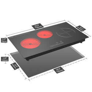 Table de cuisson électrique en céramique infrarouge à 3 brûleurs intégrés, commande tactile avec minuterie 24 heures pour la cuisine à domicile - Product Image 3