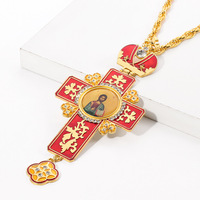 Collier pendentif croix orthodoxe plaqué or de luxe avec émail rouge et icône de Jésus, bijoux religieux chrétiens, cadeau pour homme et femme