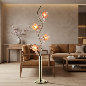Lámpara de pie floral de lujo con diseño de loto, pétalos de vidrio, base metálica estable, portalámparas E26, luz decorativa para hotel y sala de estar. - Product Image 3