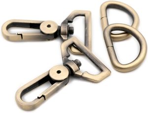 Loosco Zinc <b>Snap</b> <b>Hooks</b> with D Drings Sets Purse Hardware Push Gate Swivel Lobster Claw Clasp Brushed Brass - Product Image 1