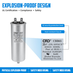 <span class=keywords><strong>Condensateur</strong></span> antidéflagrant <span class=keywords><strong>CBB65</strong></span> 20μF 450VAC 50/60Hz 10 000 AFC protégé et personnalisable pour climatiseur et réfrigérateur - Product Image 3