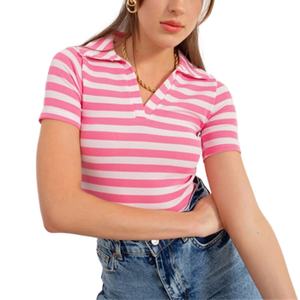 Camiseta Polo Lisa de Alta Calidad para Mujer al por Mayor, Color Personalizado, Nuevo Estilo Informal, Camiseta Polo a Rayas para Mujer - Product Image 1