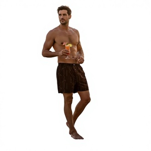 Shorts de bain décontractés pour hommes, imprimés, en polyester/coton tissé, taille mi-haute, avec cordon de serrage, respirants, séchage rapide, logos sur le devant - Product Image 4