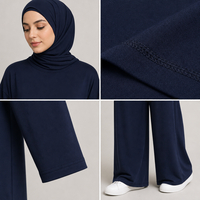 Ensemble deux pièces musulman pour femme, tunique décontractée chic à manches longues et pantalon large longueur ras du sol, vêtements modestes, vente en gros personnalisée