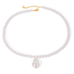 Collier avec pendentif en perles, chaîne de clavicule baroque en or 18 carats, pour femmes, à porter au quotidien - Product Image 2