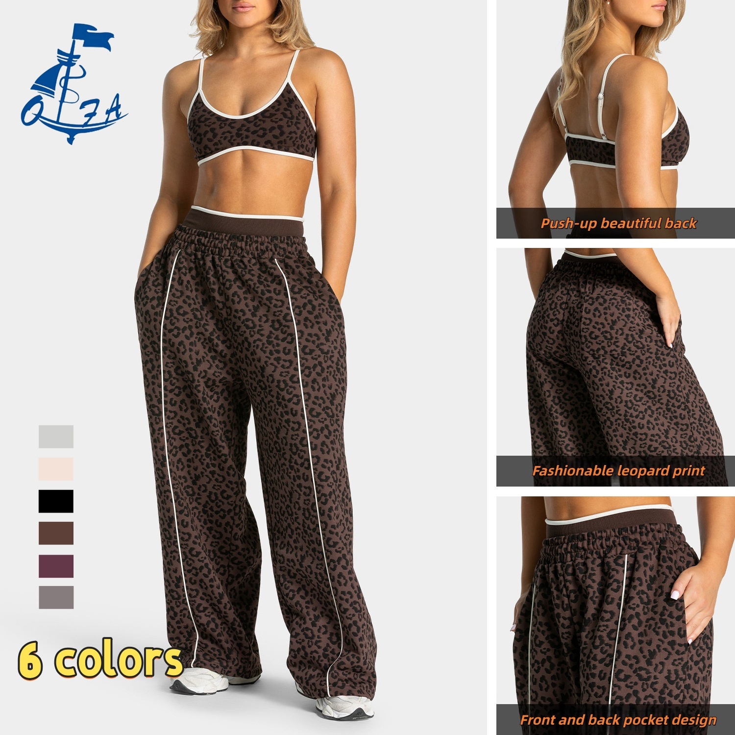 L-6243 Women's Leopard Print Sportswear Sets Yoga Workout Bra and Legging Sets Seamless Yoga Sets Pilates Gym Fitness Sets