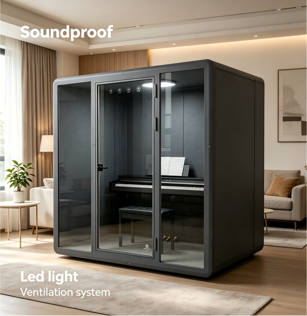 Acoustic Modern Office Pod Soundproof Booth Aluminum Frame for Open Workspace-Portable Ventilation System USB Charging Port