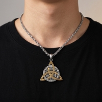 Pendentif Triangle Viking Acier Titane Collier Homme Vintage Nordique Geometrique Rune Amulette Poli Bijou Gros Cadeau