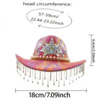 Chapeaux de fête personnalisés pour femmes, style bohème western, avec imprimé serpent arc-en-ciel, fleurs, perles et strass, pour festivals et événements.