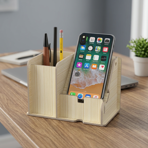 Organizador de Escritorio de Bambú, Soporte para Teléfono, Portalápices, Bandeja de Almacenamiento Multifuncional para Oficina, Diseño Simple para Escritorio - Product Image 2