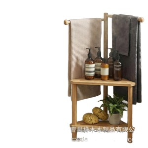 <b>Bamboo</b> Shower <b>Stool</b> With Towel Rack 2 Tier Storage Shelf For Bathroom Natural Wood Color Durable - Product Image 5