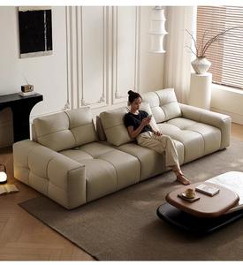 ชุดโซฟาหนังแท้ปรับระดับได้สำหรับห้องนั่งเล่นในอพาร์ทเมนต์หรูหราทันสมัย ดีไซน์พรีเมียมเพื่อความสบาย พร้อมฟองน้ำ - Product Image 1