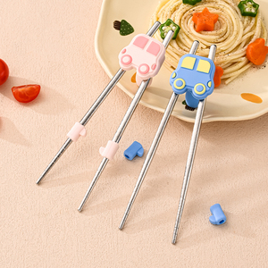 Pure Titanium <b>Chopsticks</b>, Anti-slip Training <b>Chopsticks</b> with Cartoon Car Pattern for <b>Kids</b> & Toddlers Learning Eating - Product Image 2