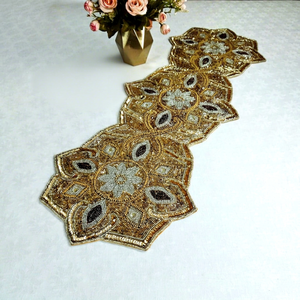 Handmade Fabric <b>Table</b> <b>Mat</b> Customized Shape Luxury Traditional Chinese Design Eco-Friendly Green Gold Embroidered Pattern - Product Image 1