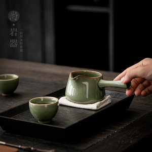 Juego de Té de Cerámica Retro Celadon con Asa Lateral, Esmalte Verde Bambú, Porcelana Dehua, para Té Kung Fu y Té de la Tarde - Product Image 4