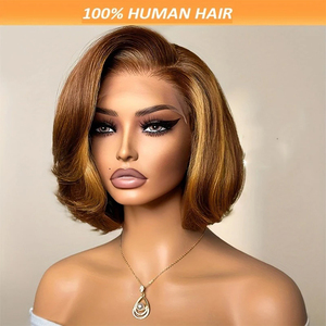 Pelucas Cortas de Estilo Pixie con Reflejos para Mujer, Pelucas de <span class=keywords><strong>Cabello</strong></span> Humano con Frente de Encaje Transparente, <span class=keywords><strong>Cabello</strong></span> Virgen Brasileño <span class=keywords><strong>Rubio</strong></span> <span class=keywords><strong>Miel</strong></span> 180% - Product Image 2