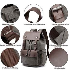 Sac à dos en toile vintage personnalisé en gros pour hommes, sac à dos à cordon avec fermeture à rabat, style hipster, sac à dos d'école - Product Image 5