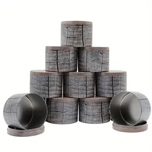 Custom Vintage Gray Wood Pattern Small Round Jars 4oz Metal Candle Tin Cans with Lid