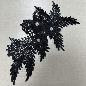 Appliques florales perlées, garniture en dentelle à sequins, patchs en tissu brodés de strass <span class=keywords><strong>pour</strong></span> vêtements - Product Image 5