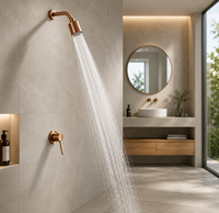 Ensemble de douche mural dissimulé en laiton, style nordique, avec système de douche pluie et jets de massage à bulles pour