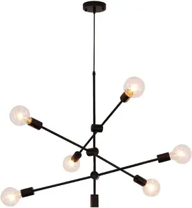Postmodern Licht Luxe Mat Zwart, Smeedijzeren Kroonluchter, Plafondverlichting Lamp 6 Lamp