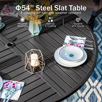 Table de jardin ronde pour 6 personnes, 54 pouces, grande table en métal inoxydable avec trou pour parasol, résistante aux intempéries, pour cour et parc
