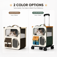Sac à dos pour animaux de compagnie 2-en-1 à roulettes, sac de voyage détachable, fenêtre de ventilation en maille respirante pour chats et chiens