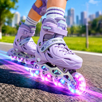 Patins à roulettes ajustables pour filles débutantes, patins à roulettes mignons de couleur rose et violet pour la pratique du patinage en plein air