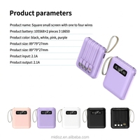 Batterie externe Li-Polymère rechargeable 10000 mAh avec affichage LED, charge rapide 37W, portable, câbles intégrés
