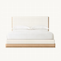 Lit Moderne en Chêne Massif LIGNE FABRIC PANEL BED, Lit Moelleux avec Cadre Plateforme, Tailles Queen et King en Option, Design Canapé-Lit