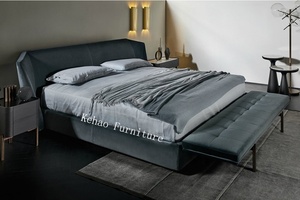 Nội Thất Phòng Ngủ Gia Đình Hiện Đại Kiểu Mỹ Giường Cỡ King Bọc Nhung Màu Xám Thanh Lịch Giường Đôi Hình Thoi Đẹp Cho Khách Sạn Thiết Kế Mới - Product Image 6