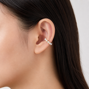 Imitation Pearl Ear Cuffs Stainless Steel 14K Gold Vacuum Plated Small Open <b>C</b> Shape Jewelry with White Pearl Accents - Product Image 5